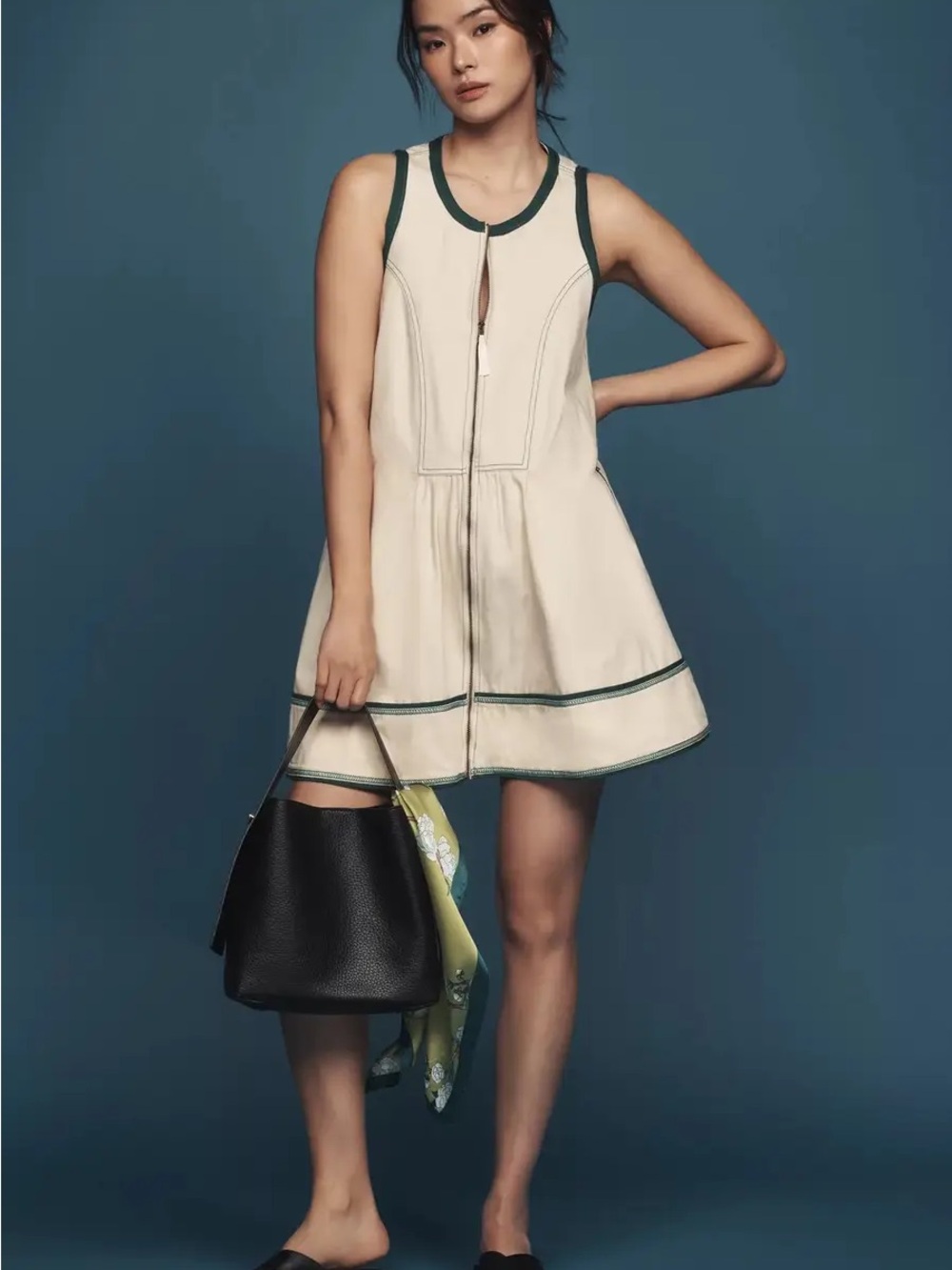 Pilcro Cream Tank Dress with Green Accent Stitching - Picture 2 of 10